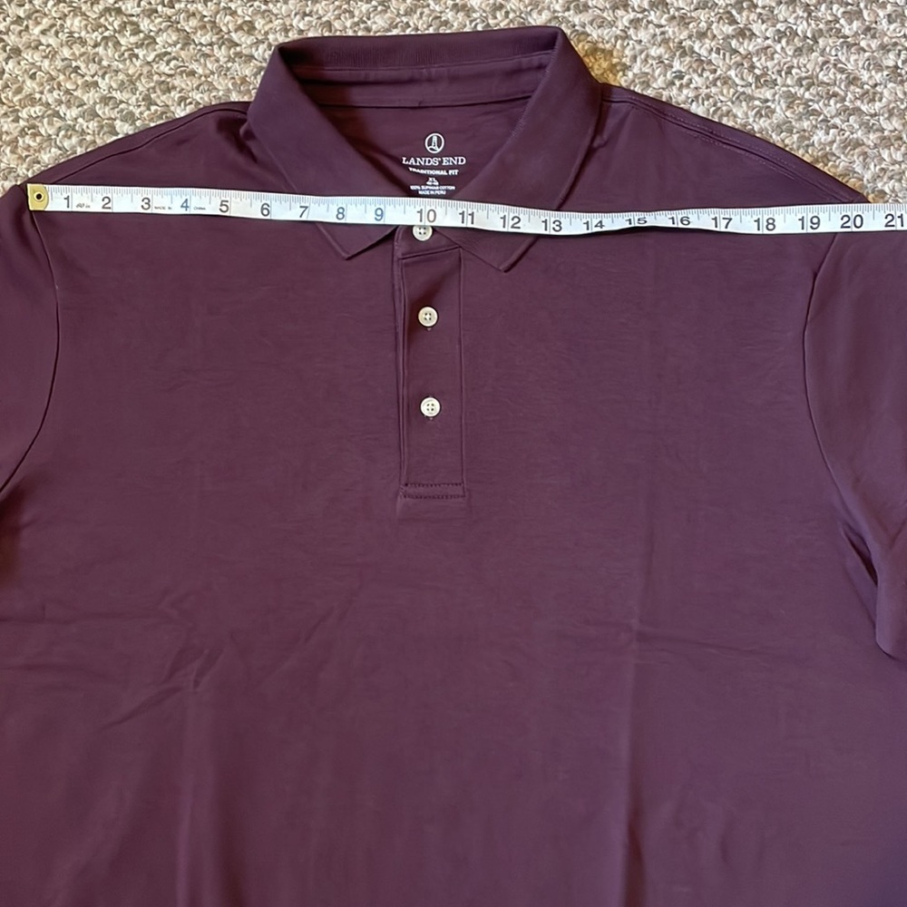 Lands’ End Cotton Polo Shirt - Burgundy - Picture 7 of 10